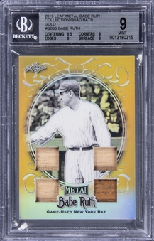 2019 Leaf Metal Baseball Babe Ruth Collection Gold Quad Bat Relic #QB35 Babe Ruth (#1/1) - BGS MINT 9